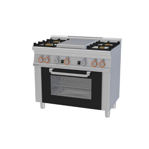 Bếp công nghiệp 4 họng kèm lò nướng điện cửa kính Lotus TPF4-610GEM