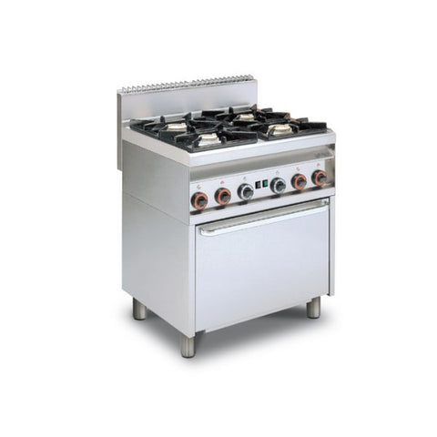 Bếp công nghiệp dùng gas 4 kết hợp họng lò nướng cửa thép không gỉ Lotus CF4-8GEMS